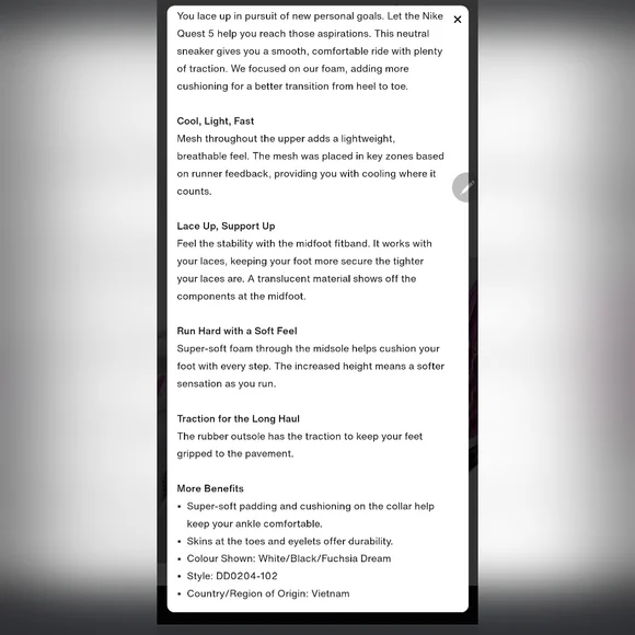 NWOT NIKE Quest 5 Sneaker, Men's 7.5/Women's 8.5 - Picture 8 of 9